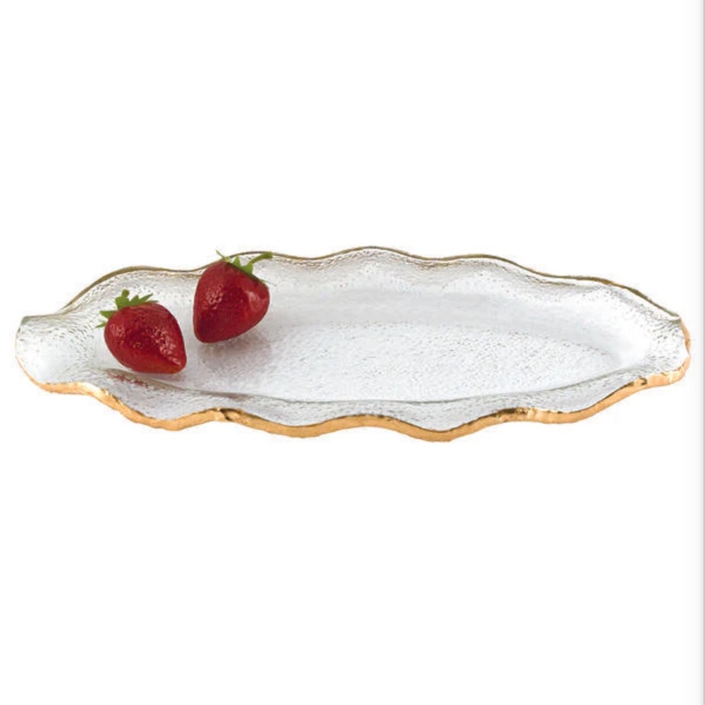 Badash Goldedge Hand Decorated Gold Leaf
Edge Wavy Oval Glass 14 x 7" Platter
